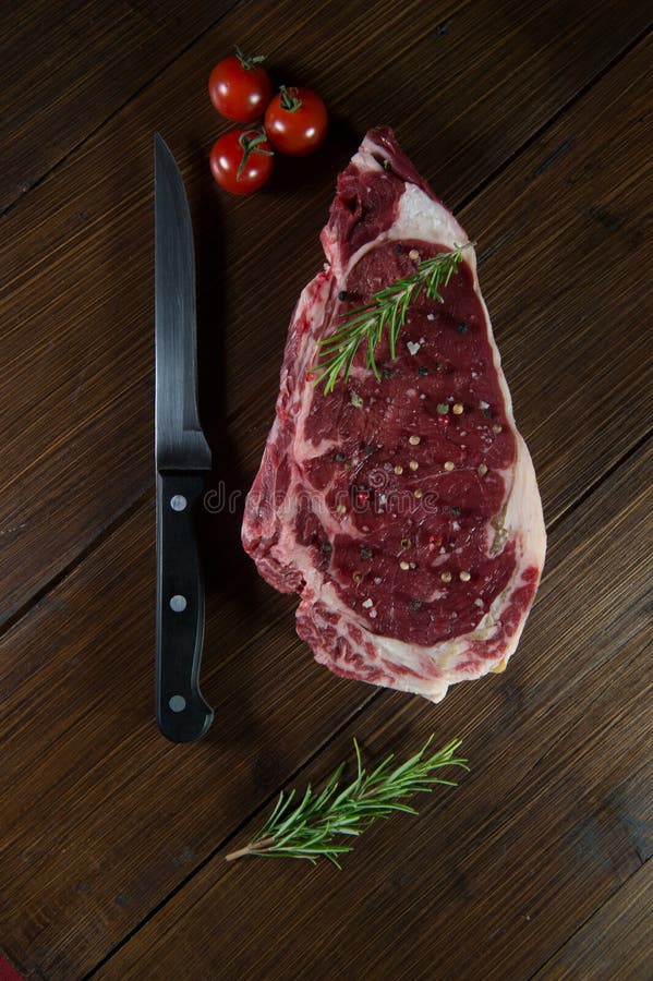 Entrecote Steak of Beef on a Wooden Board Stock Image Image of thyme