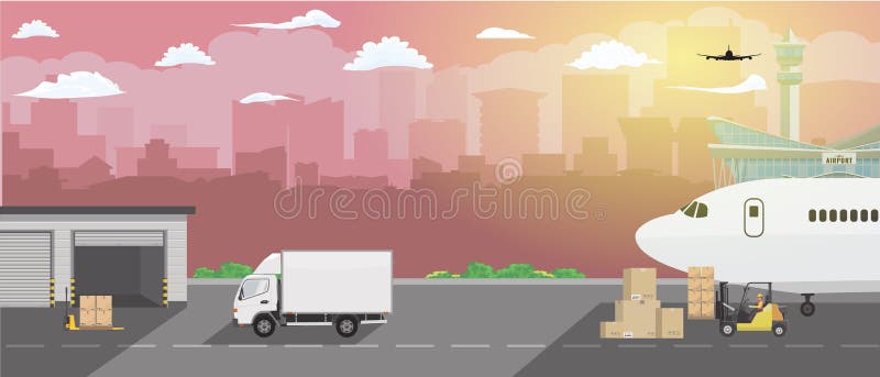 Entrega creativa moderna y servicio de envío de la logística en el ejemplo del concepto del cargo del negocio y de la carga color libre illustration Entrega creativa moderna y servicio de envío de la logística en el ejemplo del concepto del cargo del negocio y de la carga color libre illustration