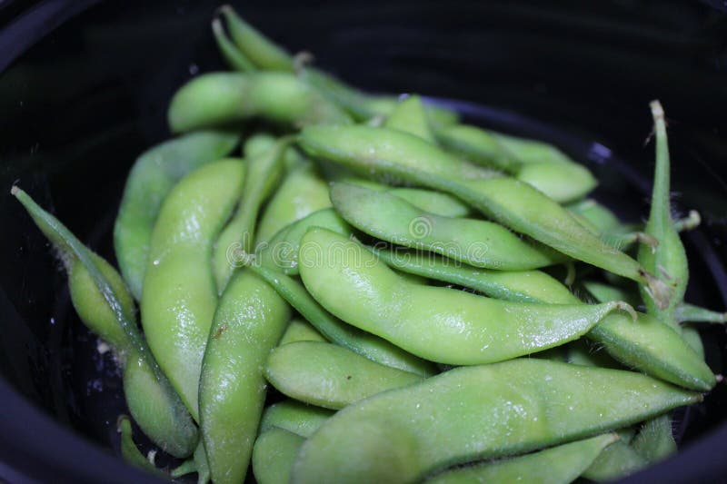 Entrega de comida: edamame cozido em Tóquio, Japão imagem de stock royalty free