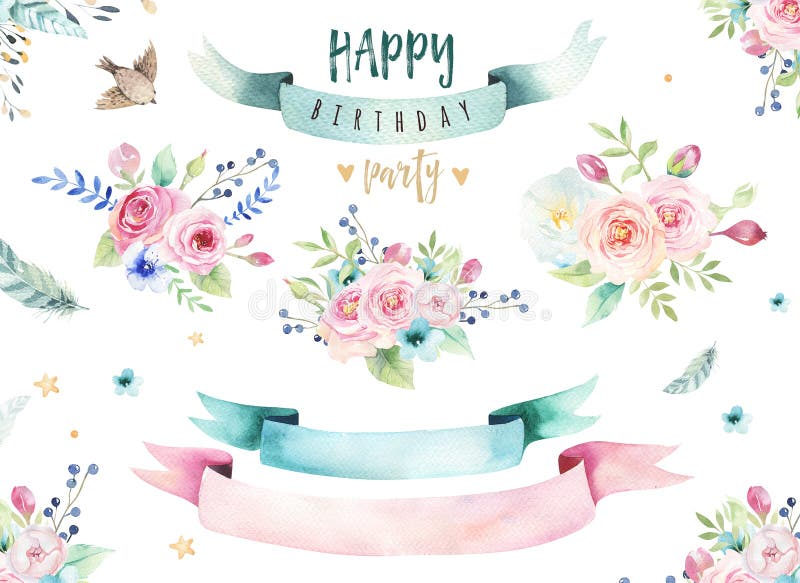Entregue a aquarela isolada desenho a ilustração floral com folhas, ramos, flores e penas arte do Watercolour do índigo ilustração royalty free Entregue a aquarela isolada desenho a ilustração floral com folhas, ramos, flores e penas arte do Watercolour do índigo ilustração royalty free