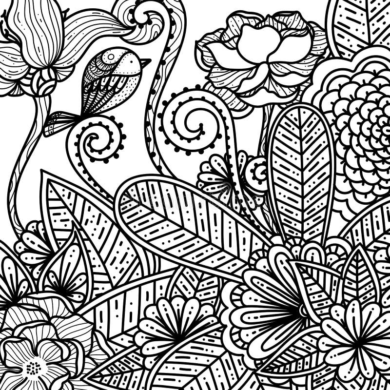 Aquarela para colorir papel para adultos, esboço de flor linha