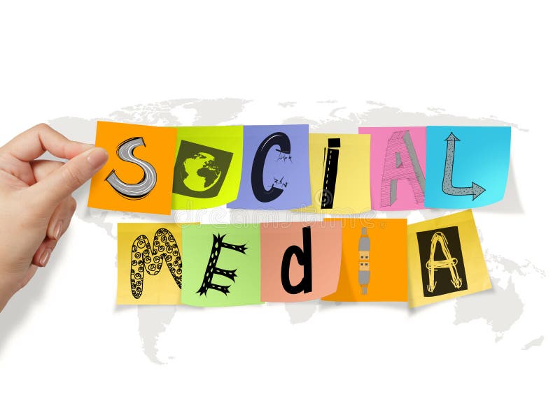 Entregue guardar palavras sociais dos meios na nota pegajosa imagens de stock royalty free Entregue guardar palavras sociais dos meios na nota pegajosa imagens de stock royalty free