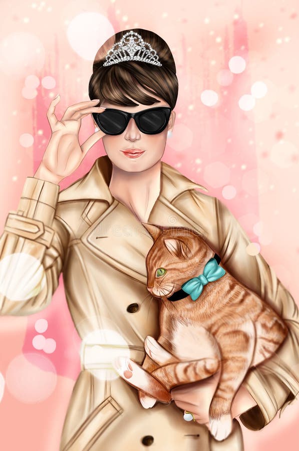 Girl wearing elegant outfit, black sunglasses and holding a cat. Girl wearing elegant outfit, black sunglasses and holding a cat