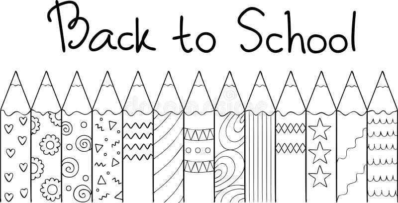 Entregue lápis coloridos tirados com letras tiradas mão de volta à escola, para o elemento do projeto e o livro para colorir para ilustração do vetor Entregue lápis coloridos tirados com letras tiradas mão de volta à escola, para o elemento do projeto e o livro para colorir para ilustração do vetor