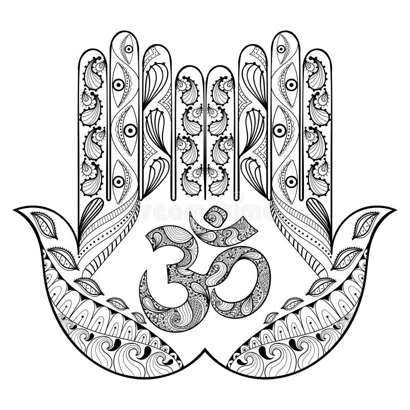 Entregue a mão tirada do hamsa da proteção para páginas adultas da coloração no doo ilustração stock Entregue a mão tirada do hamsa da proteção para páginas adultas da coloração no doo ilustração stock