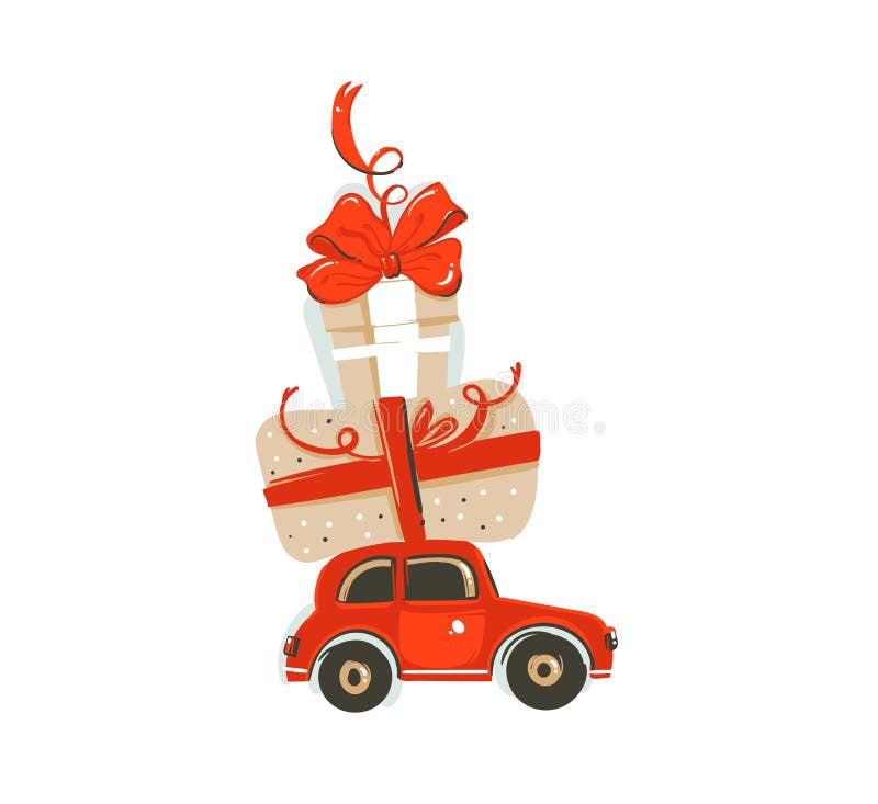 Entregue o cartão tirado da ilustração dos desenhos animados do tempo do Feliz Natal do divertimento do sumário do vetor com o br ilustração royalty free Entregue o cartão tirado da ilustração dos desenhos animados do tempo do Feliz Natal do divertimento do sumário do vetor com o br ilustração royalty free