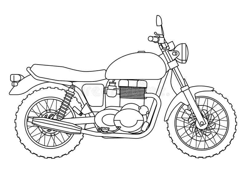 Motocicleta Vetor Monocromático Esboço Preto Branco Livro Colorir