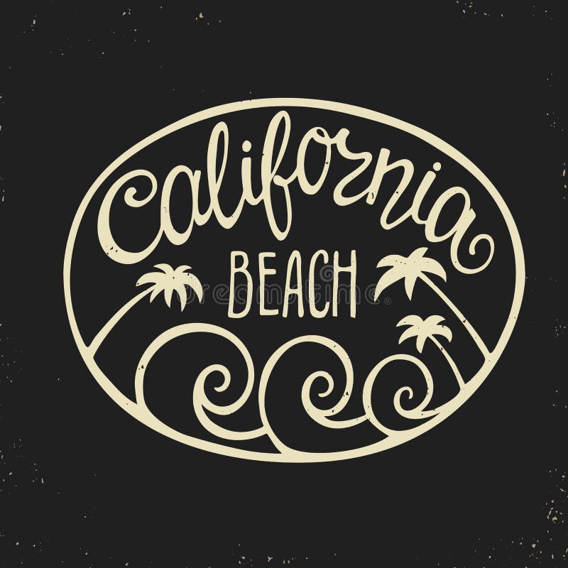 Entregue o logotipo da rotulação com a praia de Califórnia da inscrição ilustração stock Entregue o logotipo da rotulação com a praia de Califórnia da inscrição ilustração stock