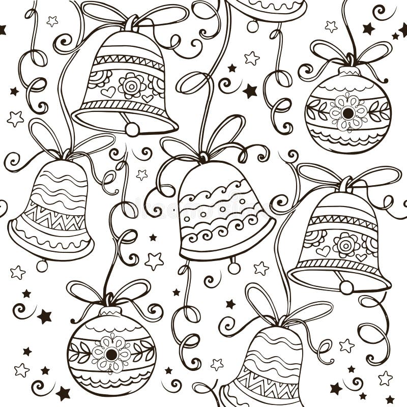 Entregue o ornamento tirado com os sinos de Natal para a anti página da coloração do esforço Ornamento do vetor com sinos de Nata ilustração royalty free Entregue o ornamento tirado com os sinos de Natal para a anti página da coloração do esforço Ornamento do vetor com sinos de Nata ilustração royalty free