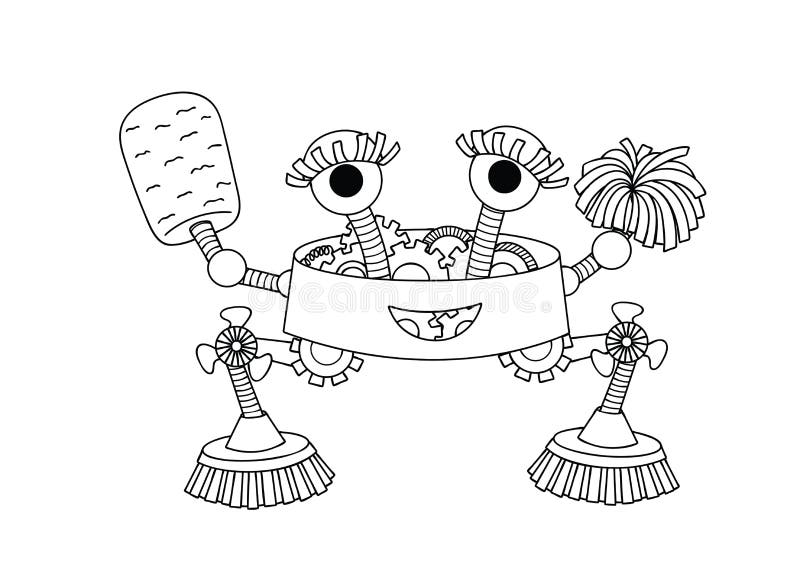 Entregue o robô bonito tirado da empregada para o elemento do projeto e a página do livro para colorir para crianças e adultos Il ilustração do vetor Entregue o robô bonito tirado da empregada para o elemento do projeto e a página do livro para colorir para crianças e adultos Il ilustração do vetor
