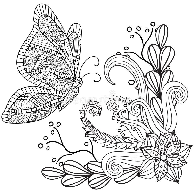 Hand drawn artistic ethnic ornamental patterned floral frame with a butterfly in doodle, zentangle style for adult coloring pages, tattoo, t-shirt or prints. Vector spring illustration. Hand drawn artistic ethnic ornamental patterned floral frame with a butterfly in doodle, zentangle style for adult coloring pages, tattoo, t-shirt or prints. Vector spring illustration.