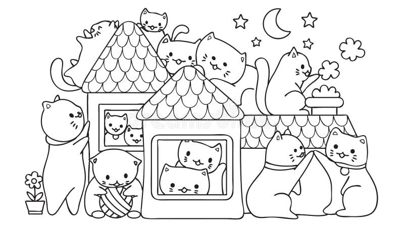 Desenho de casa para gatos para colorir