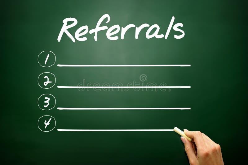 Hand drawn REFERRALS blank, list concept on blackboard. Hand drawn REFERRALS blank, list concept on blackboard