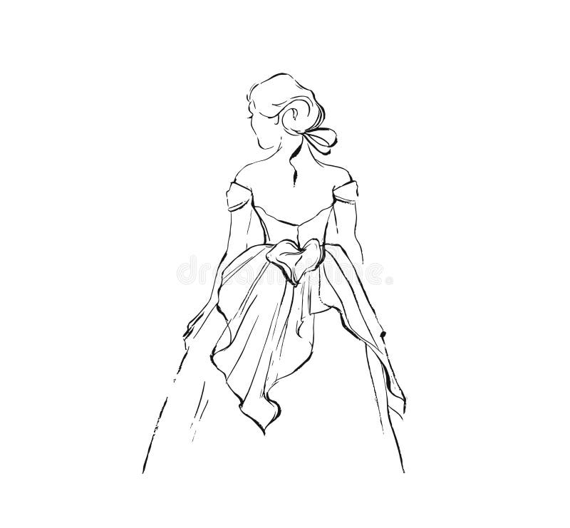 Entregue a sumário tirado do vetor o esboço gráfico da ilustração do desenho da tinta da menina bonita do casamento da noiva no v ilustração stock Entregue a sumário tirado do vetor o esboço gráfico da ilustração do desenho da tinta da menina bonita do casamento da noiva no v ilustração stock