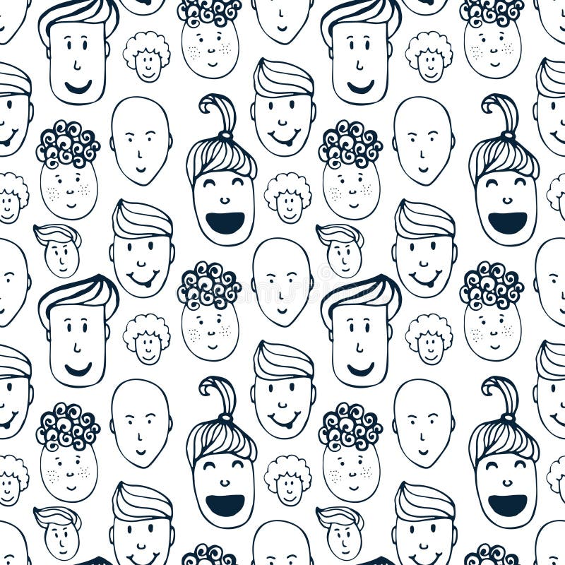 Entregue a vetor tirado o teste padrão sem emenda com ilustração do grupo de homens e de mulheres Multidão de fundo engraçado dos ilustração royalty free Entregue a vetor tirado o teste padrão sem emenda com ilustração do grupo de homens e de mulheres Multidão de fundo engraçado dos ilustração royalty free
