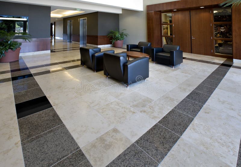 Office lobby shot showing the tile floor. Office lobby shot showing the tile floor.