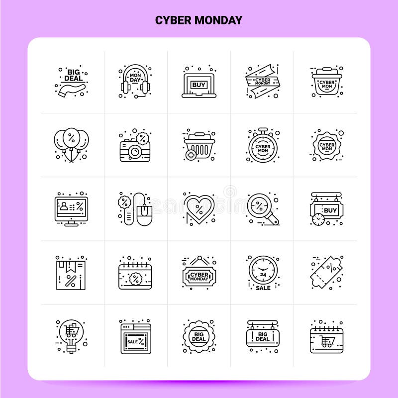 Entwurf 25 Cyber-Montag-Ikonensatz Vektor-Linie Art-Entwurfs-Schwarz-Ikonen-Satz Linear Piktogrammsatz Netzwerk- und Mobilfunkges vektor abbildung