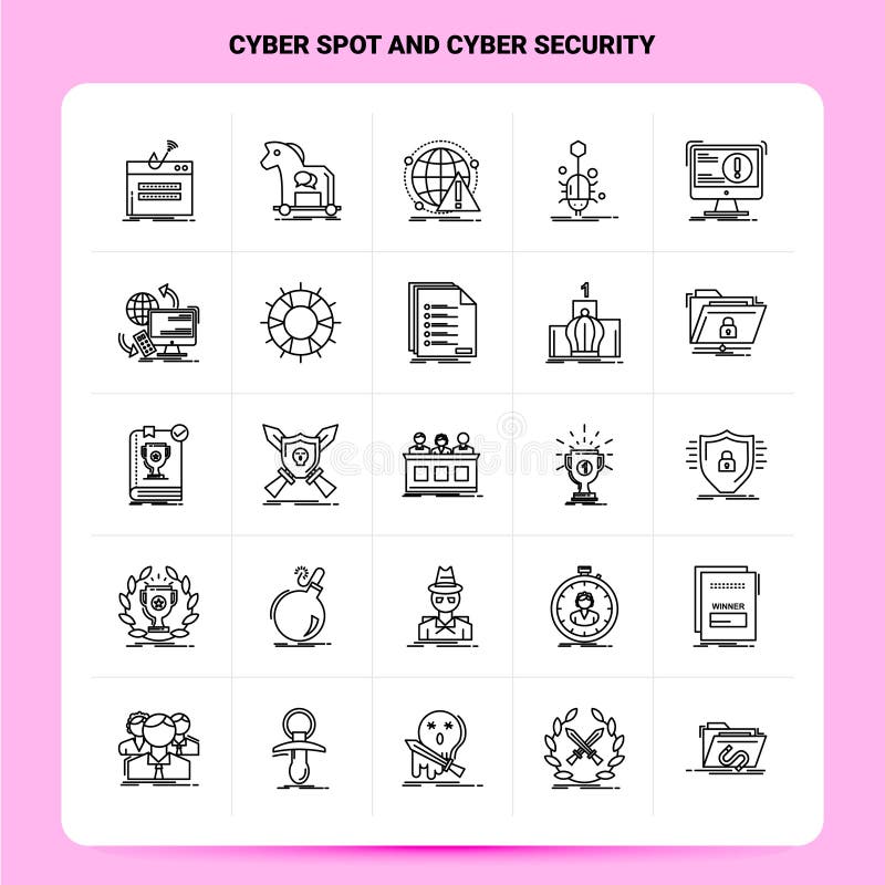 Entwurf 25 Cyber-Stelle und Internetsicherheits-Ikonensatz Vektor-Linie Art-Entwurfs-Schwarz-Ikonen-Satz Linear Piktogrammsatz In vektor abbildung