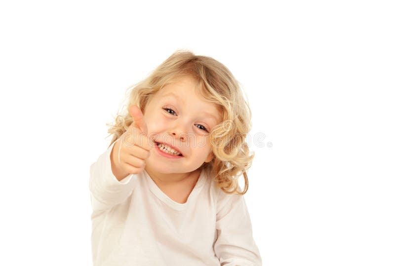 Entzückendes kleines blondes Kind, das o.k. sagt lizenzfreies stockbild Entzückendes kleines blondes Kind, das o.k. sagt lizenzfreies stockbild