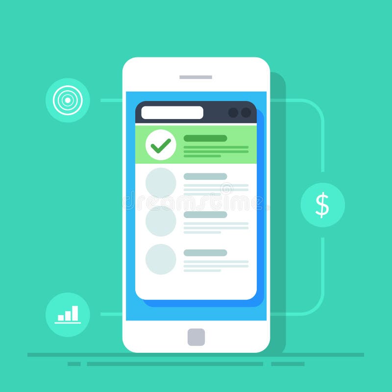 Enumere en la pantalla de un teléfono móvil Ejemplo plano del vector aislado en fondo libre illustration Enumere en la pantalla de un teléfono móvil Ejemplo plano del vector aislado en fondo libre illustration