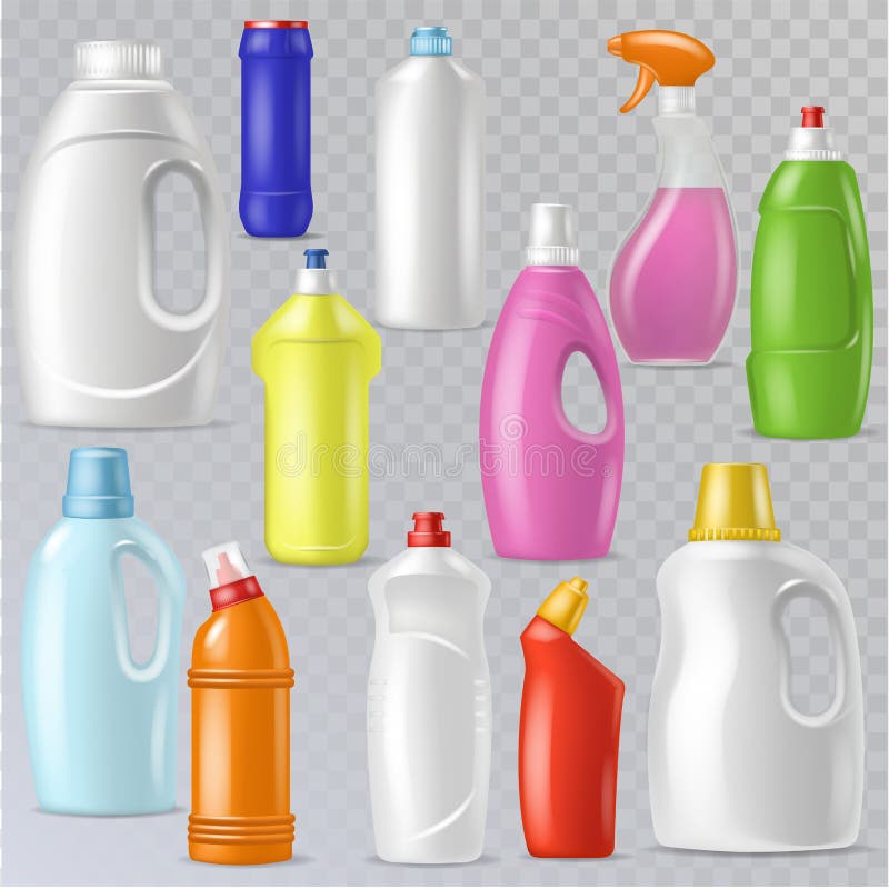 Envase en blanco plástico del vector detergente de la botella con el líquido del poder limpiador y producto del limpiador del hog stock de ilustración