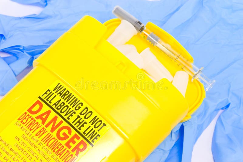 Envase Para Las Jeringuillas Médicas Usadas Imagen de archivo Imagen