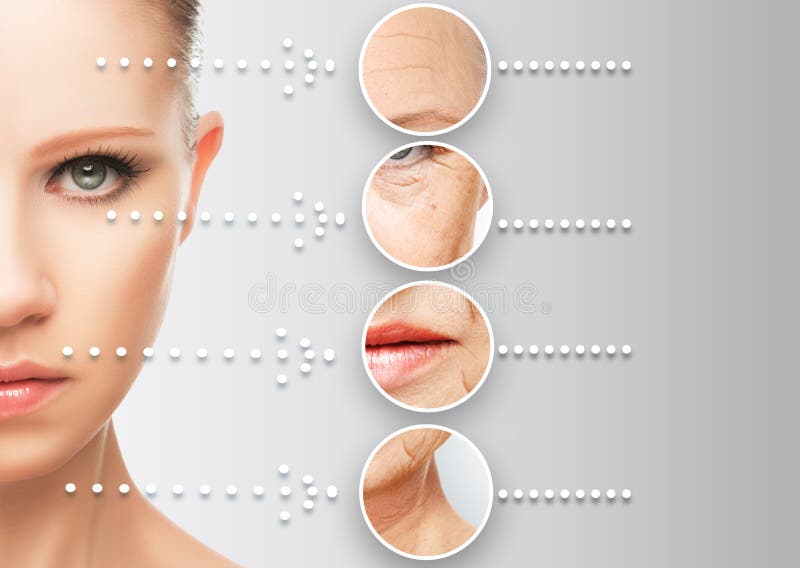Envejecimiento de la piel del concepto de la belleza procedimientos antienvejecedores