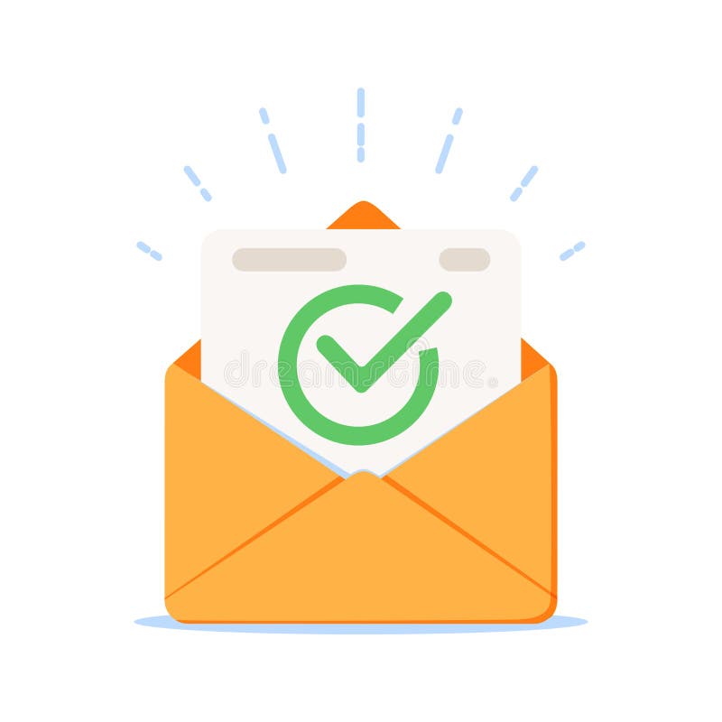 Envelop met goedgekeurd documentpictogram Vectorillustratie van e-mailbevestiging stock illustratie Envelop met goedgekeurd documentpictogram Vectorillustratie van e-mailbevestiging stock illustratie