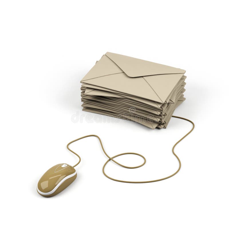 Envelope connected to a computer mouse.