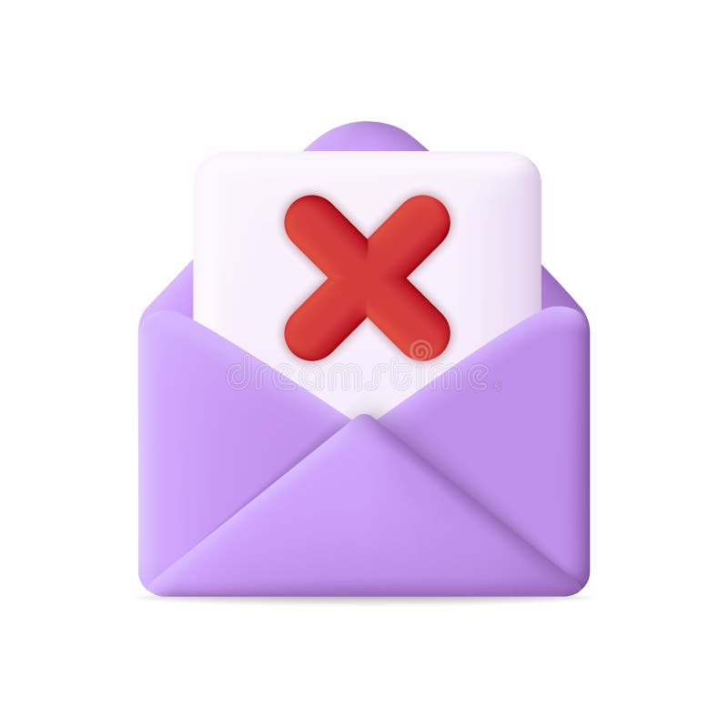 Envelope with cross. 3d icon for unsubscribe. Open paper letter with sign x for phishing and cancel. Design of email for business