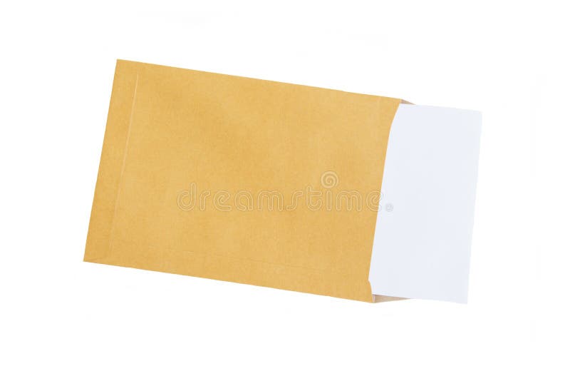 Envelope de Brown e isolado da nota do papel no fundo branco fotos de stock Envelope de Brown e isolado da nota do papel no fundo branco fotos de stock