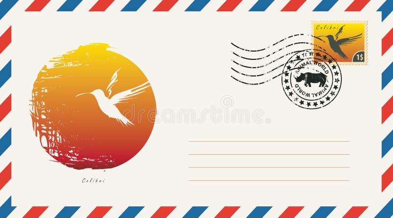 Envelope with drawing hummingbird vector illustration