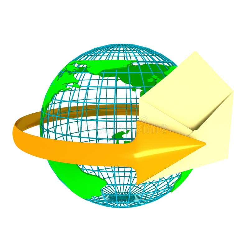 Envelope with globe over white