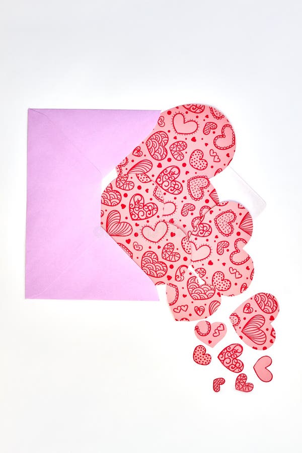 Envelope And Paper Hearts Top View Stock Photo Image Of Decor