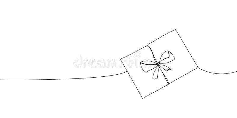 Envelope with ribbon and bow continuous line drawing. One line art of love letter, note, papyrus, antique, retro