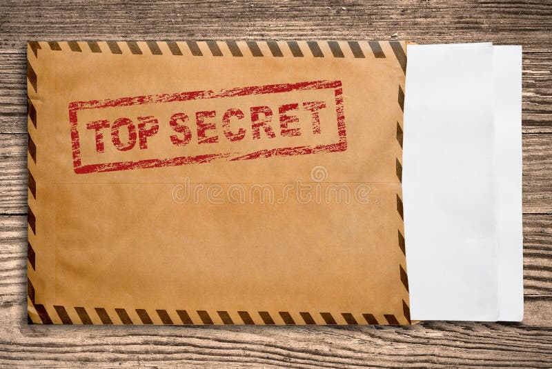 Open yellow envelope with top secret stamp and blank papers, on wooden table, clipping path. Open yellow envelope with top secret stamp and blank papers, on wooden table, clipping path.