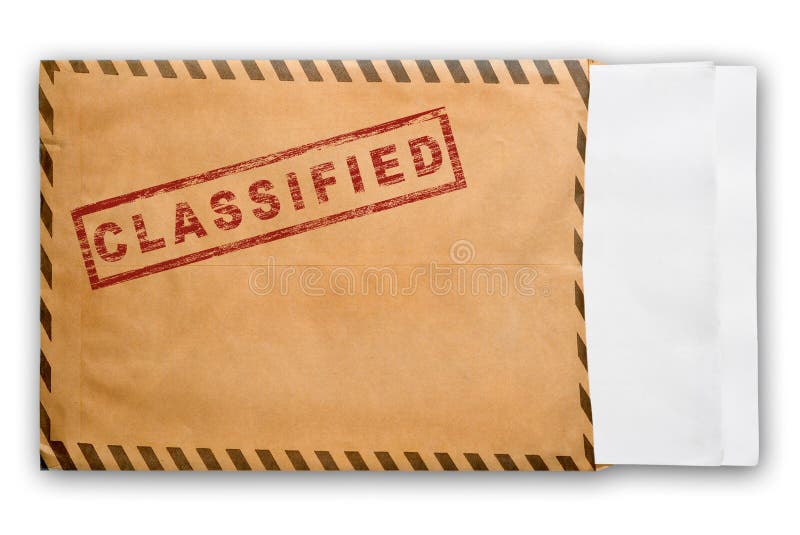 Open yellow envelope with top secret stamp and blank papers, on white background, clipping path. Open yellow envelope with top secret stamp and blank papers, on white background, clipping path.