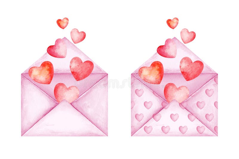 Envelopes bonitos da mensagem do amor Rosa e balões vermelhos do coração Boa not?cia Dia do `s do Valentim Ilustra??o da aguarela ilustração stock Envelopes bonitos da mensagem do amor Rosa e balões vermelhos do coração Boa not?cia Dia do `s do Valentim Ilustra??o da aguarela ilustração stock