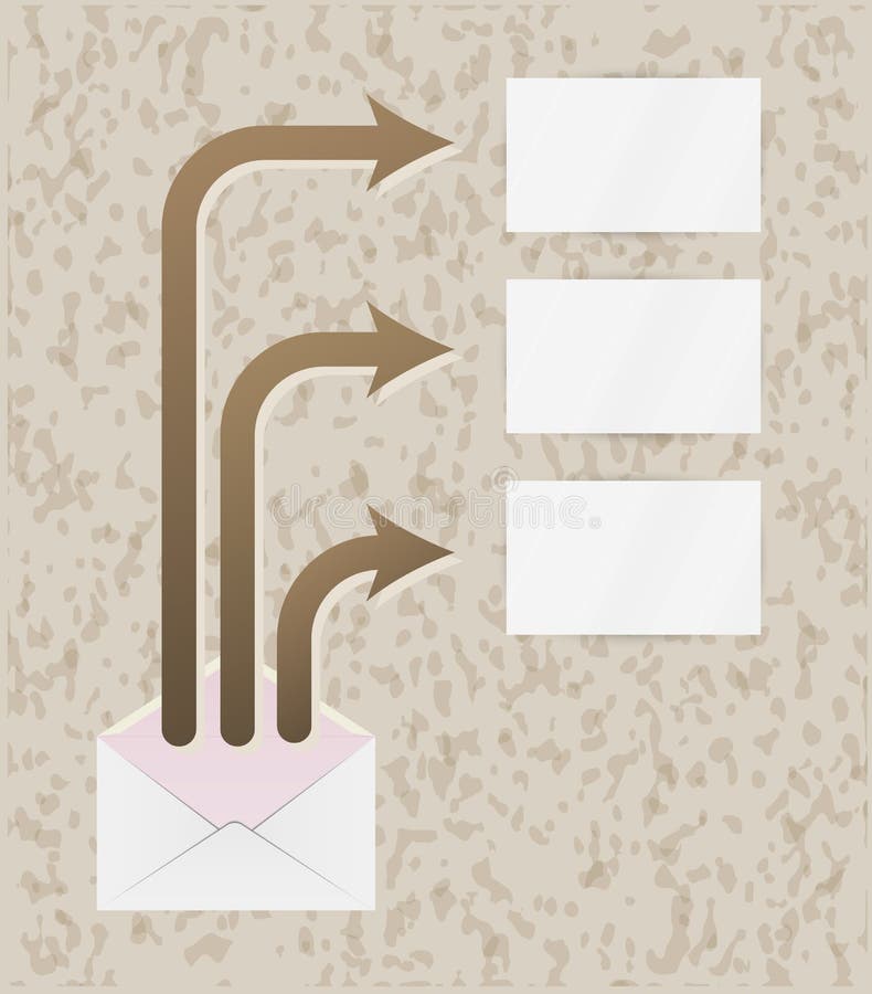 Enveloppe et trois flèches avec les papiers blancs