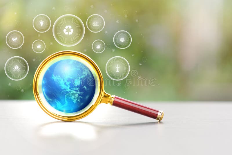 Environmental conservation concept Protecting and Preserving Resources use renewable energy nature forest conservation, magnifying royalty free illustration