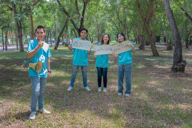 Environmental conservation group of men and women Join forces in a campaign to separate garbage royalty free stock photos