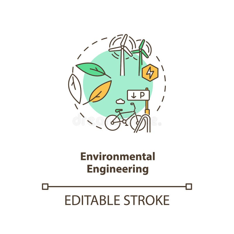 Environmental engineering concept icon. Alternative energy source. Sustainable development. Civil engineering idea thin line illustration. Vector isolated outline RGB color drawing. Editable stroke. Civil engineering line art vectors