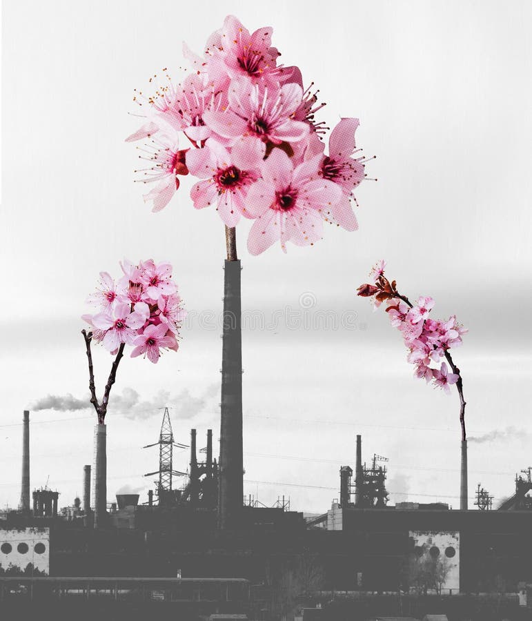 Environmental problems, air pollution. Human and eco. Contemporary art collage, modern creative design. Idea, inspiration, saving environment, ecology, warming of the Earth&#x27;s climate.