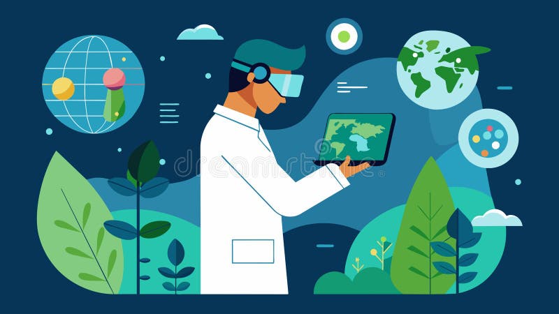 An environmental scientist using augmented reality to monitor and track changes in the environment creating a more royalty free illustration