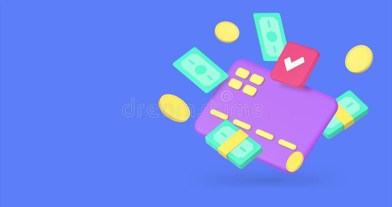 Envoyer de l'argent comptant dollar à crédit carte de débit transaction 3d icône animation illustration libre de droits