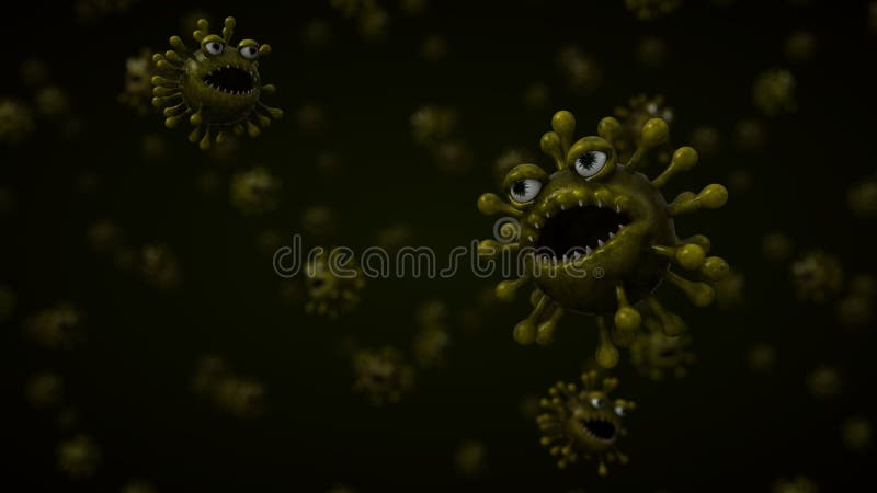 Enxame da ilustração 3d do monstro do vírus da corona