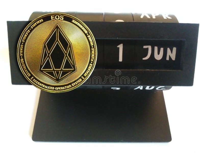 EOS with the date of his birthday, June 1, 2018, begins to create his blocks on the Blockchain network. EOS with a date marked on the calendar, birth and history of the cryptocurrency economy. Crypto world. EOS with the date of his birthday, June 1, 2018, begins to create his blocks on the Blockchain network. EOS with a date marked on the calendar, birth and history of the cryptocurrency economy. Crypto world.