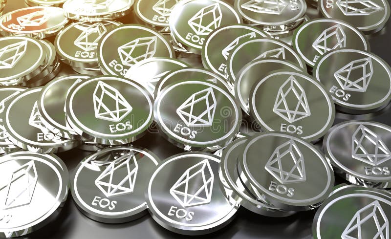 EOS-Münzen, Blockchain-Konzept Wiedergabe 3d vektor abbildung