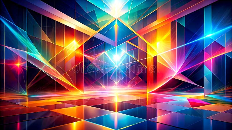 Ephemeral Dance of Light and Shadow: A Surreal Exploration of Form and Space Algorithmically generated. A surreal abstract artwork capturing the interplay of light and shadow, creating an illusion of depth and movement. Geometric forms and organic lines dance within a vibrant palette, creating a captivating visual experience. Algorithmically generated