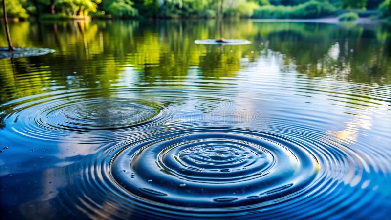 Ephemeral Dance of Raindrops on a Still Pond generative AI stock photo